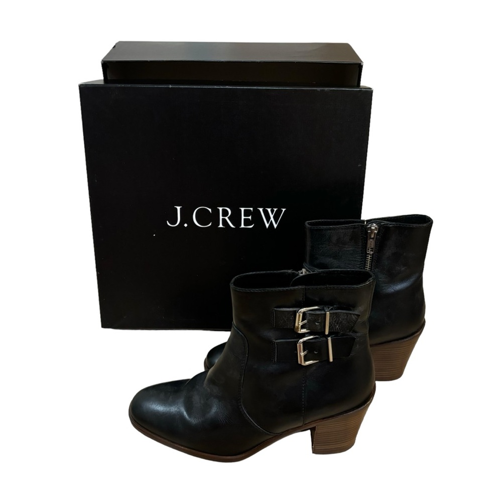 J. Crew Black Ankle Boots with Brown Heel